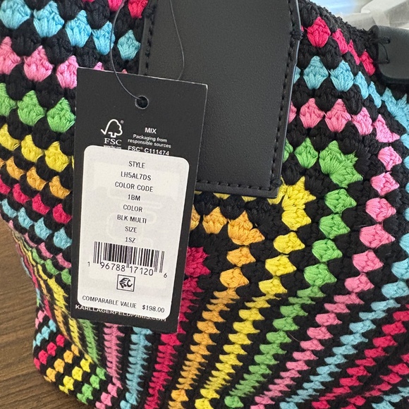 NWT Karl Lagerfeld Paris Hanirette Woven Tote Color Black/Multi - Picture 7 of 7
